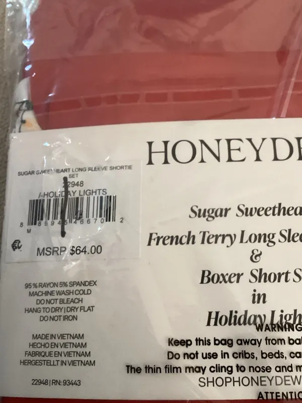 HONEYDEW Sugar Sweetheart Long Sleeve Shortie Set, Red MEDIUM, NEW tags - Image 7