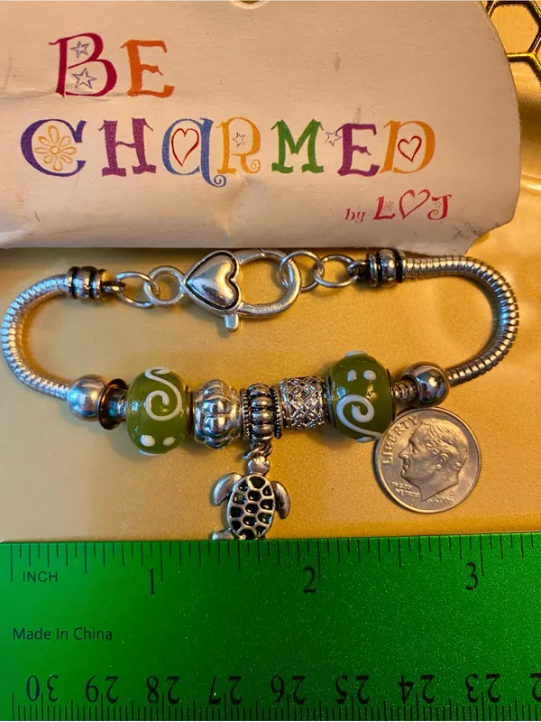 Be Charmed Olive Green Turtle Charm Bracelet - Image 3