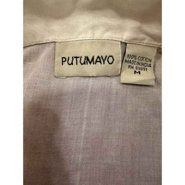 VTG Putumayo Cotton Embroidered Blouse Off White Boho Cottagecore Shirt Med Indi - Image 7