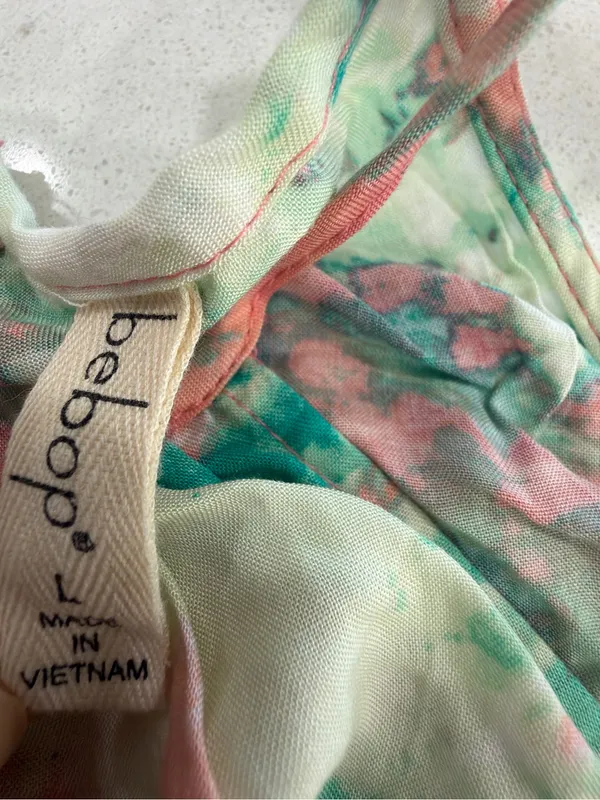 BeBop Coral & Teal Tie-Dye Halter Romper - Image 3