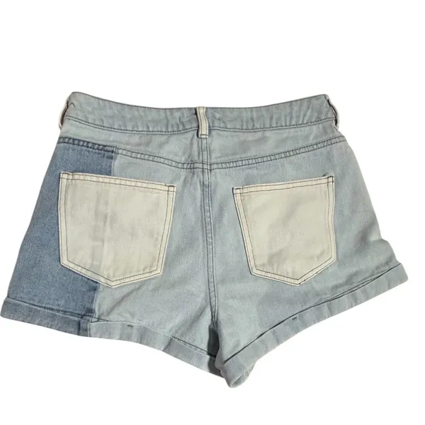 PacSun Mom Shorts Size 28 Patchwork Colorblock Denim High Waisted Blue White‎ - Image 3