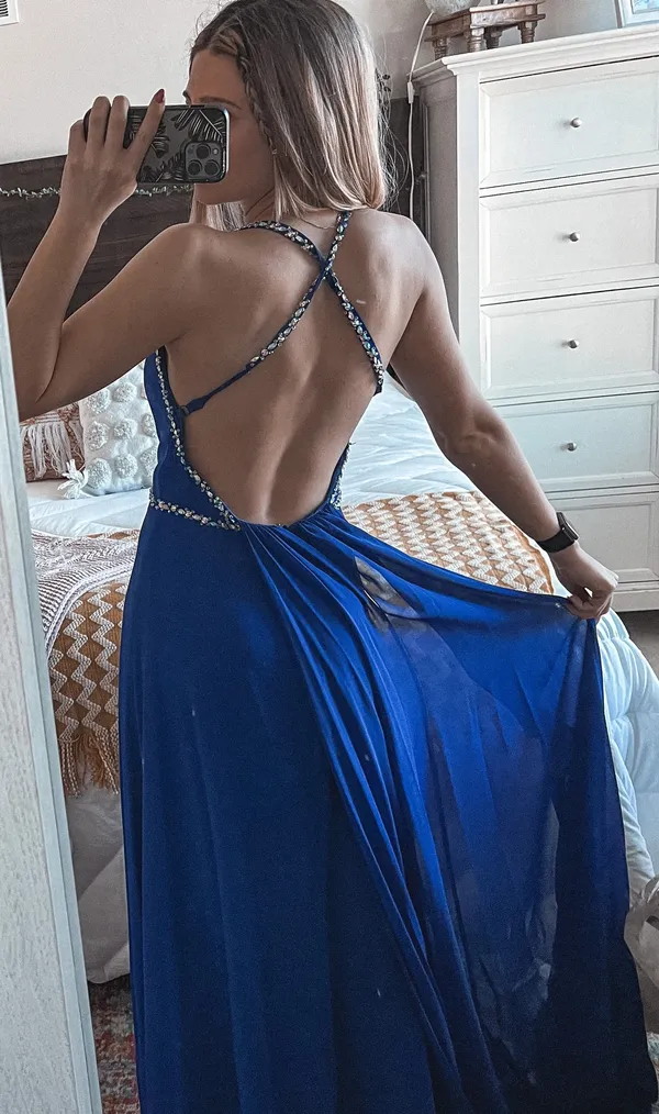 B Darlin Blue Prom Dress With Embellishments - Image 4