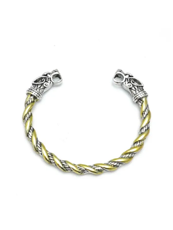Men's Wolf Head Bracelet with Two-Tone Finish - Image 2