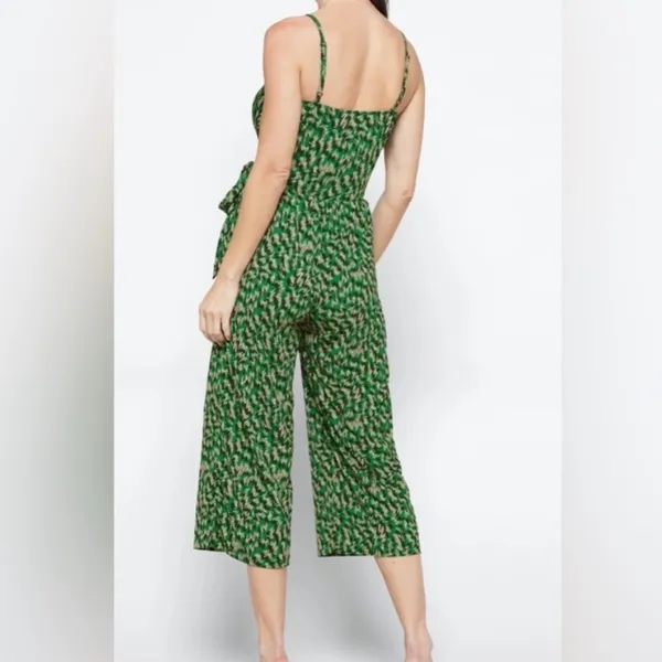 Stitch Fix Kaileigh‎ Rica Green Abstract Cropped Jumpsuit Large Tie Belt Strappy - Image 2