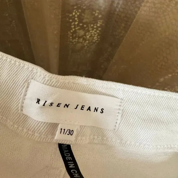 Risen White High Rise Wide Flare Leg Distressed Jeans 11/30 NWT - Image 3