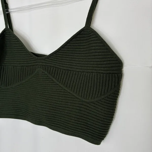 Aerie Dark Green Ribbed Crop Top Corset NWOT Womens X-Large - Image 2
