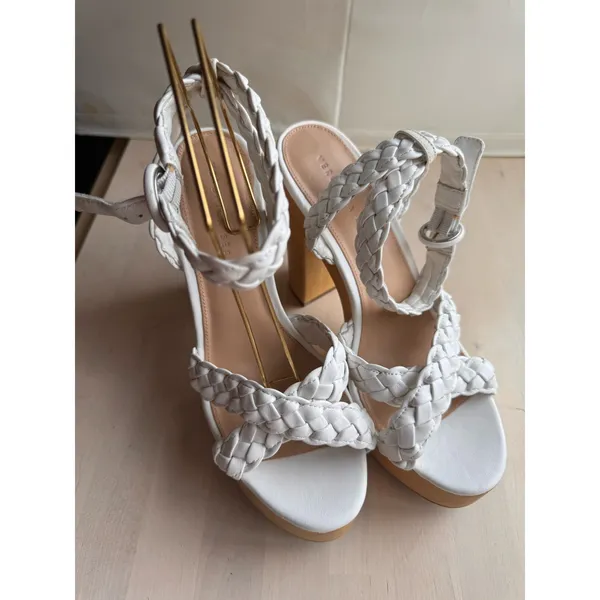 Veronica Beard Gael White Braided Leather Ankle Strap Platform Sandals 9 - Image 4