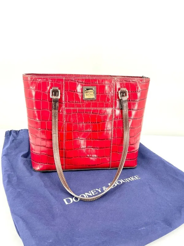 Dooney & Bourke Croco Embossed Red Leather Lexington Shopper Tote Shoulder Bag - Image 13