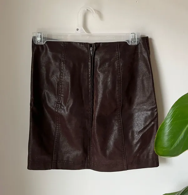 Free People Brown Vegan Leather Skirt - Image 4