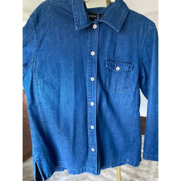 Vintage Erika Denim Button Up Shacket Classic Americana‎ Retro Cowgirl Dark Wash - Image 4
