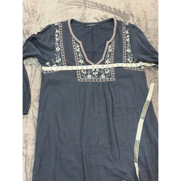 Abercrombie & Fitch Mini Dress Womens Navy Blue Embroidered Boho Gauze Large - Image 4