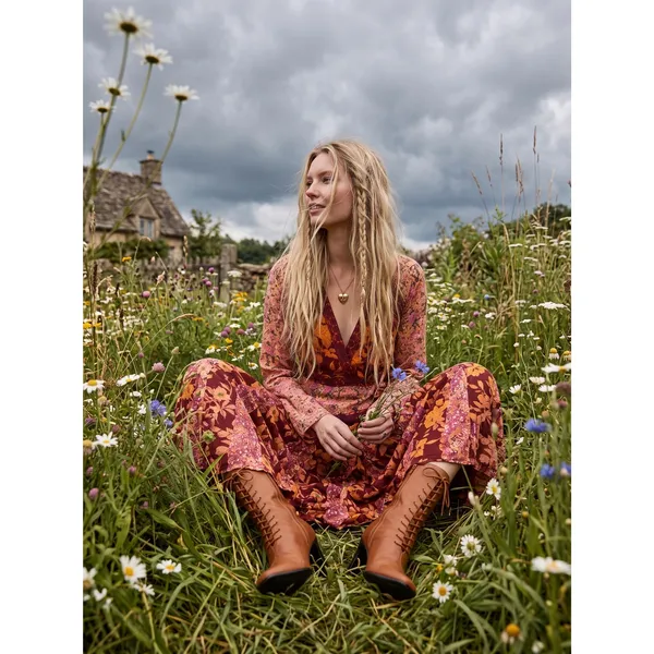Free People Bohemian Retro 70s Gypsy Floral Tilda Maxi Dress Size Small - Image 2