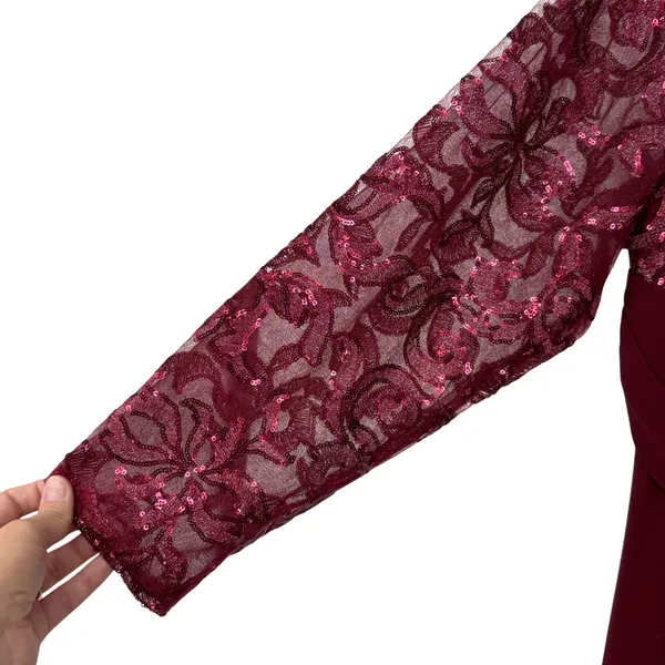 Marina 20W Burgundy Sequin Lace Bodice Long Sleeve Formal Gown Dress Party‎ - Image 4