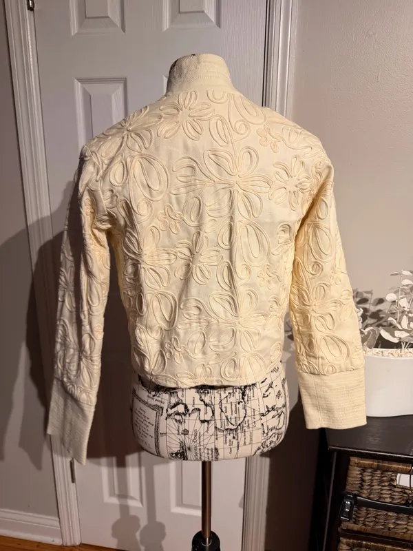 NWOT Anthropologie Dolan Chloe String Embroidery crop Cream Jacket Sz XS cotton - Image 5