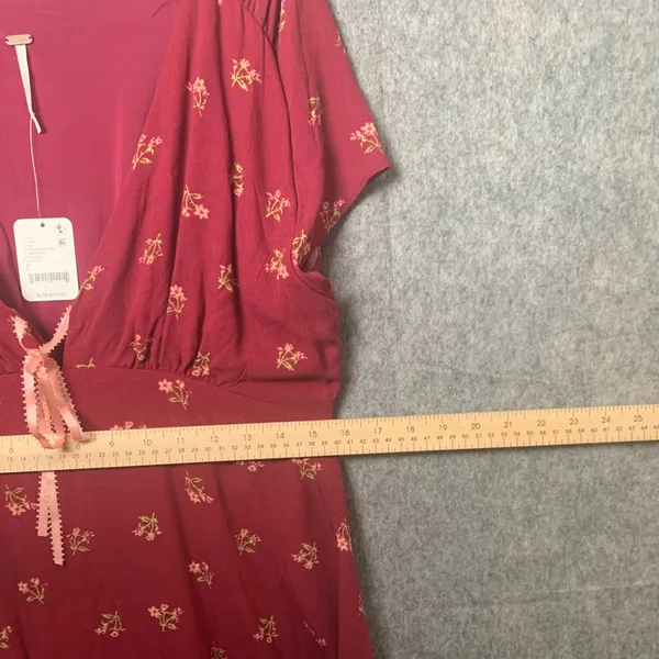 Free People Women Size Large Floral Boho Tie-Detail Mini Tea‎ Dress Earth Red - Image 11