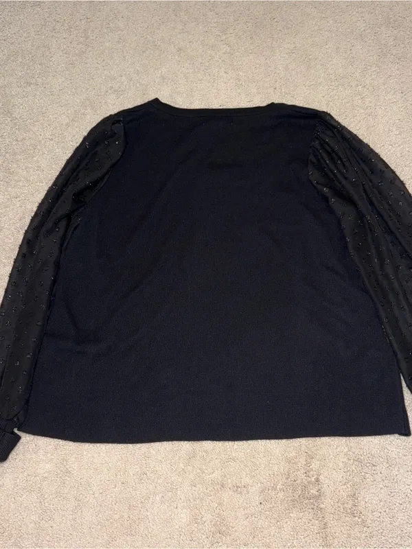 Philosophy Black Knit Top with Beaded Sheer Sleeves Size: 1X - Image 2