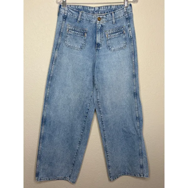 Old Navy High Rise Baggy Wide Leg Jeans Size 2 Denim Patch Pocket - Image 7