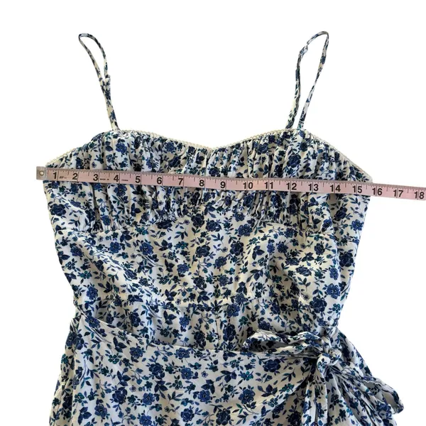 Altar’d State Blue and White Floral Print Faux Wrap Romper Women’s Medium - Image 3