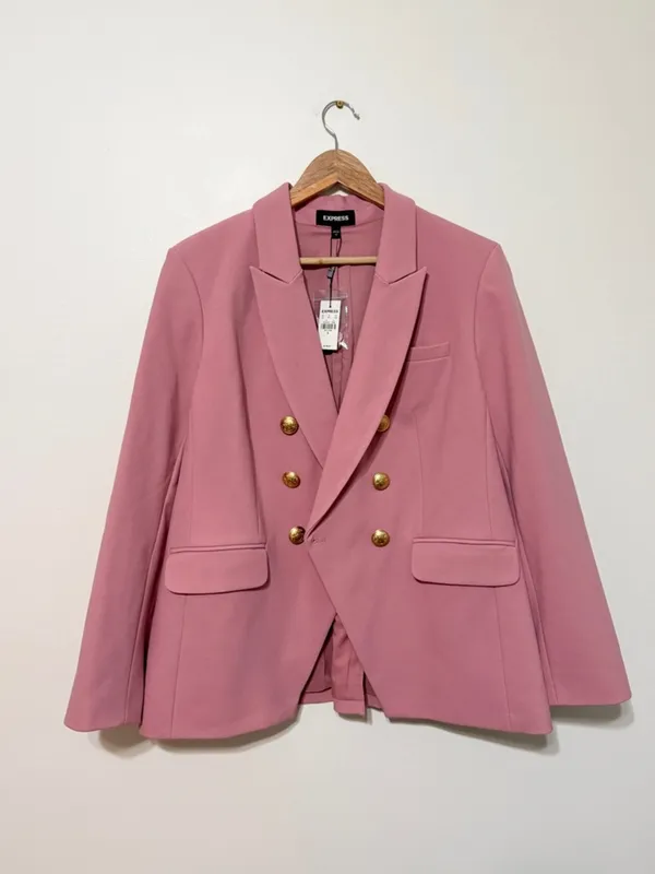 NEW Express Pink Double Breasted Gold Button Blazer Size 14 Jacket NWT Stretch - Image 2