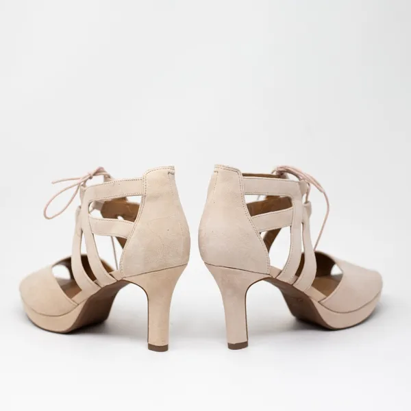 NEW Clarks Women's Mayra Elie Genuine Suede Leather Strappy Heels Nude Beige 9 - Image 3