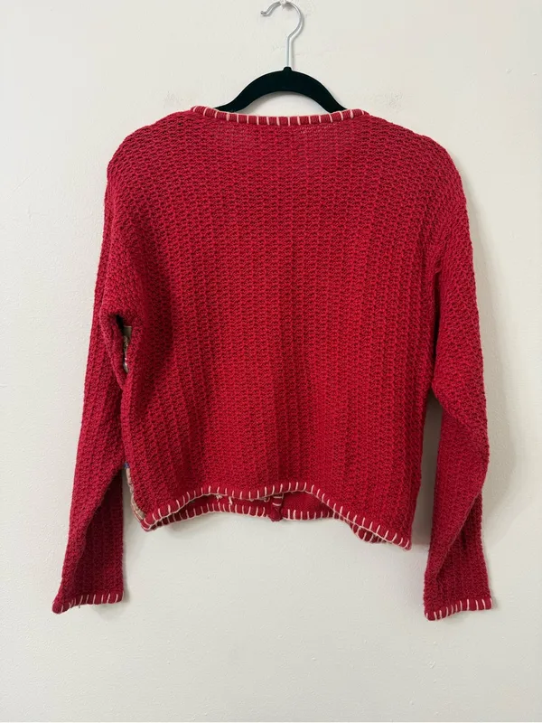{S} Vintage Susan Bristol Red Embroidered Patchwork Cardigan 1995 - Image 6