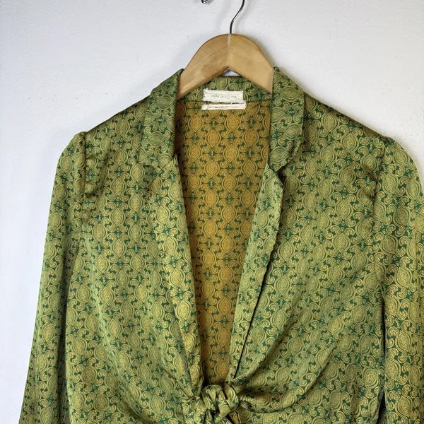 Urban Outfitters medium satin 70's retro disco willow tie green 60's party - Image 4
