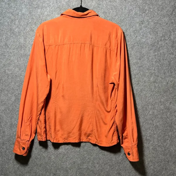 Ann Taylor Loft Orange‎ 100% Silk Button Down Long Sleeve Blouse Large - Image 8