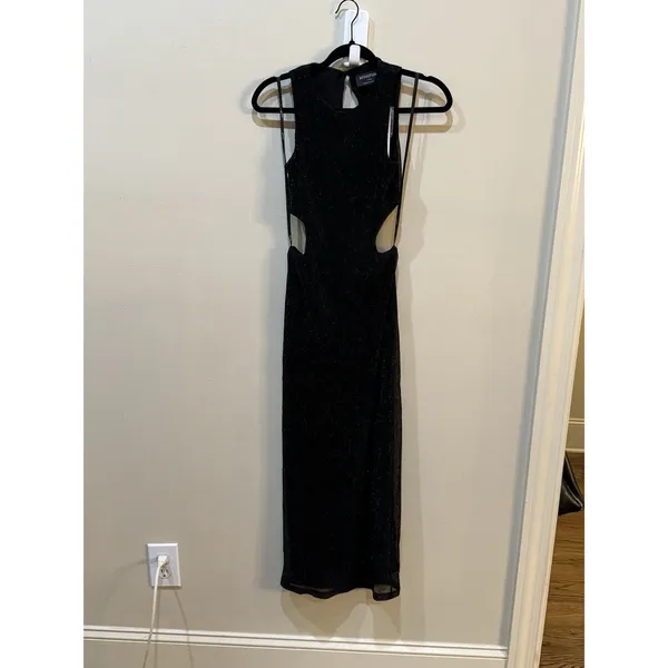 MinkPink Astrid‎ Cutout Midi Dress Black Size XS Shimmer - Image 2