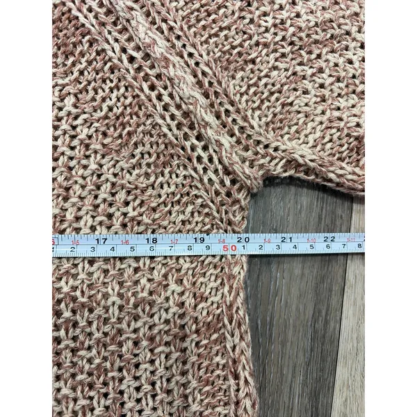 Free People Women’s Small Chunky Knit Crop Sweater Pink Beige Boho Cozy - Image 4