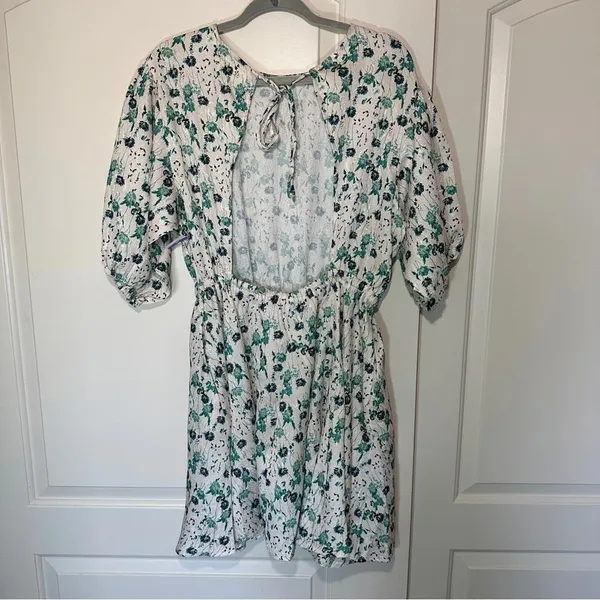 NWT Melloday Floral Print‎ Open Back Dress Teal White Babydoll Peplum Size: XL - Image 3