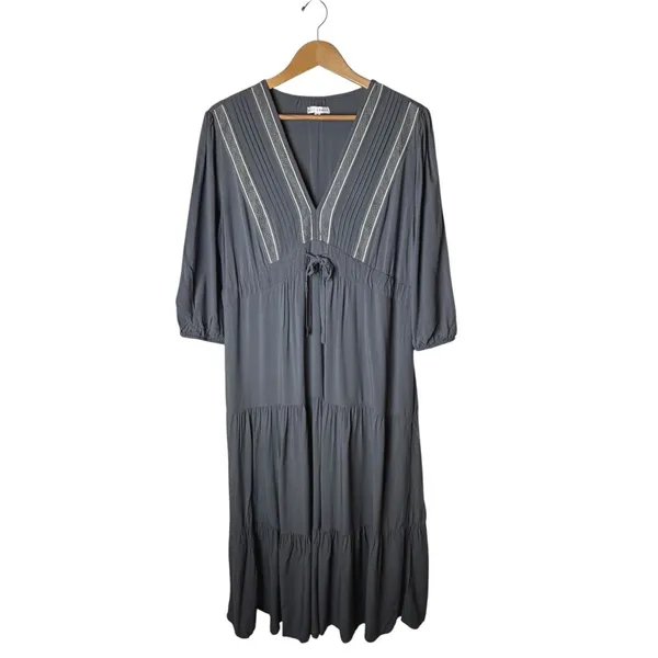 Baltic Born Maxi Dress Women XL Gray Embroidered Tiered Boho Cottagecorre - Image 2