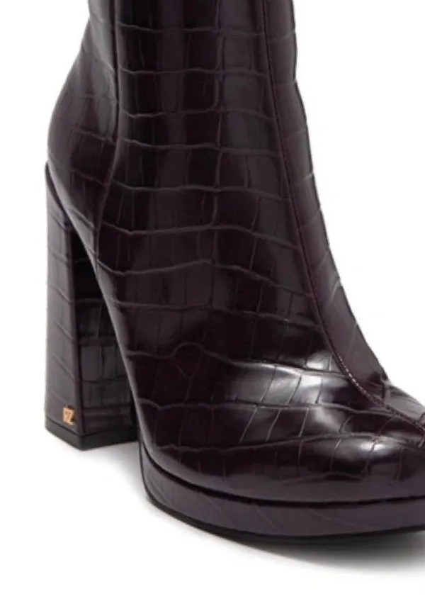 NEW RACHEL ZOE Maya Platform Bootie Crocodile Embossed In Deep Mahagony - Image 3