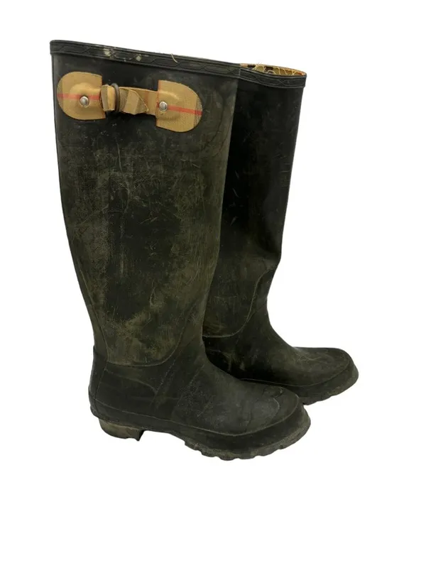Green Rubber Boots Made in GT Britain 4UK 6US 37EU Plaid Print inside - Image 2