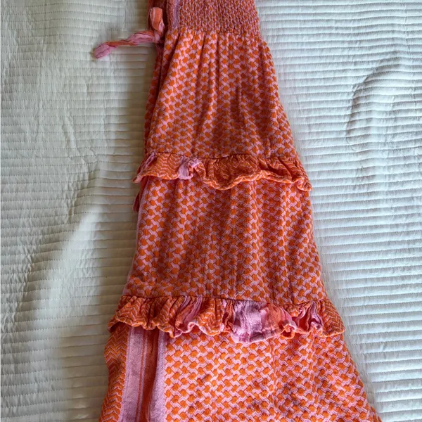 Cecilie Copenhagen Pink & Orange Tiered Tie-Shoulder Dress - Image 7