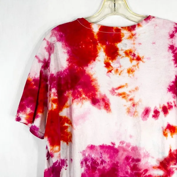 Hanes Size XL Top Something Bright Tie Dye Handmade Pink White Tee V Neck 203‎ - Image 6