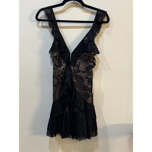 For‎ Love & Lemons Tati Lace Mini Ruffle Dress Black Size Medium Lace Sexy - Image 6