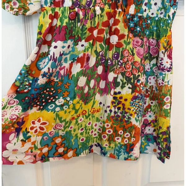 JAMS World Babydoll Top Sz S Hawaiian‎ Floral Elastic Neckline Flowy Oversized - Image 7