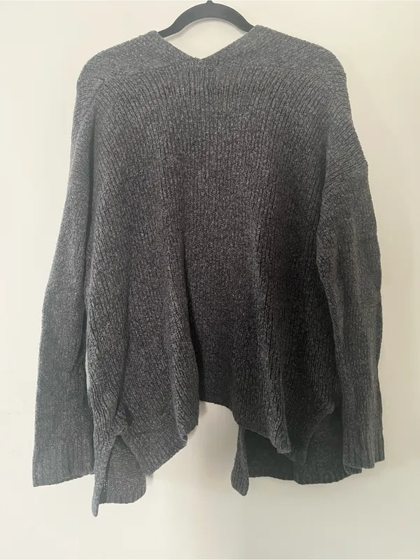 Abercrombie Gray Open Front Cardigan Sweater Small Cozy Knit Pockets Minimalist - Image 4