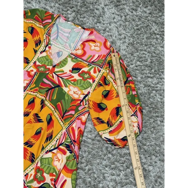 Tropical Patchwork Parrot Mini Dress Boho Resort Farm Rio Style Swim Cover S - Image 12