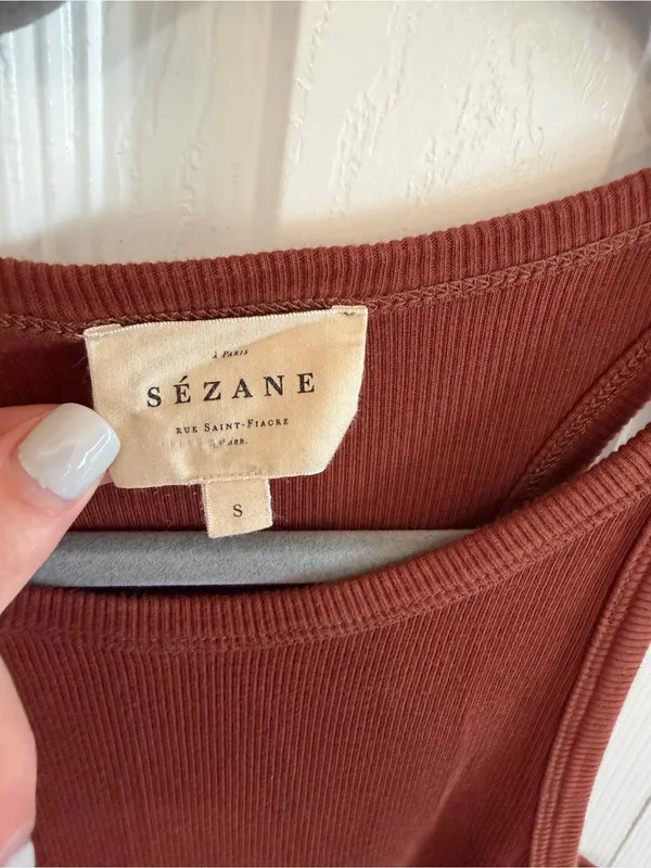 Sezane Erina Ribbed Maxi Dress Organic Cotton Brown Size Small - Image 3