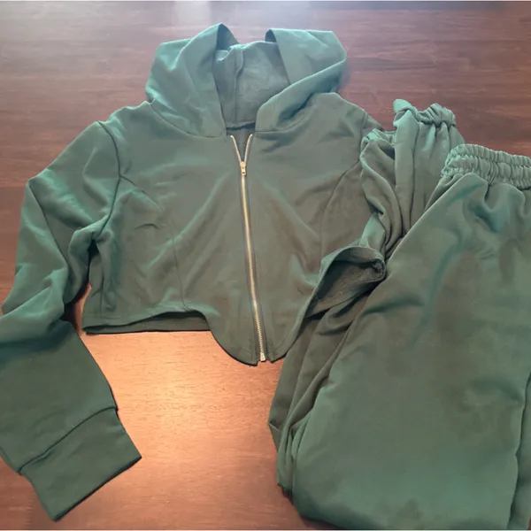 Source Unknown Womens Two Piece Outfits Tracksuit Green Size Small Sweatsuit Cropped Zip Up - Image 8