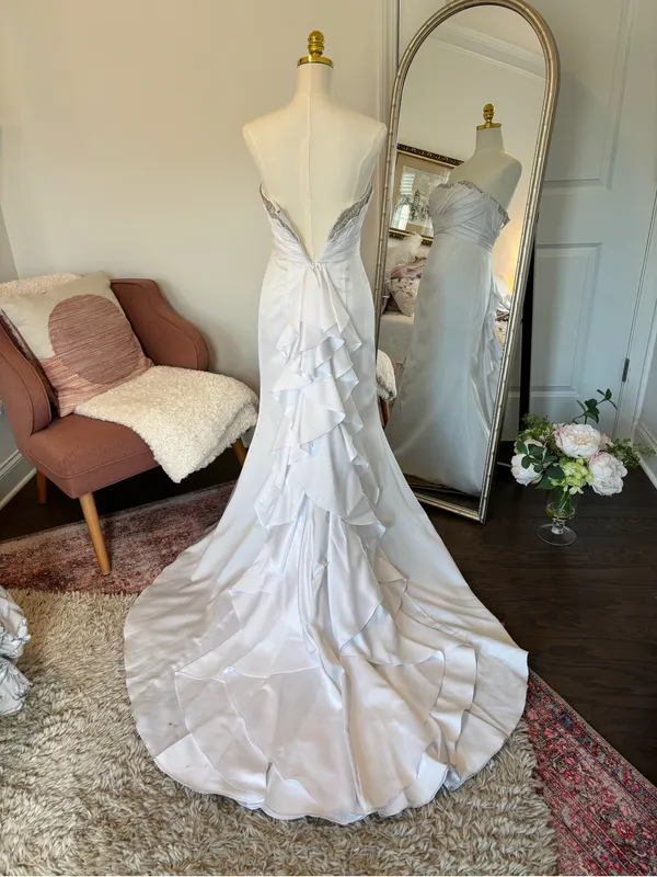 David's Bridal White Strapless Satin Bridal Dress - Image 2