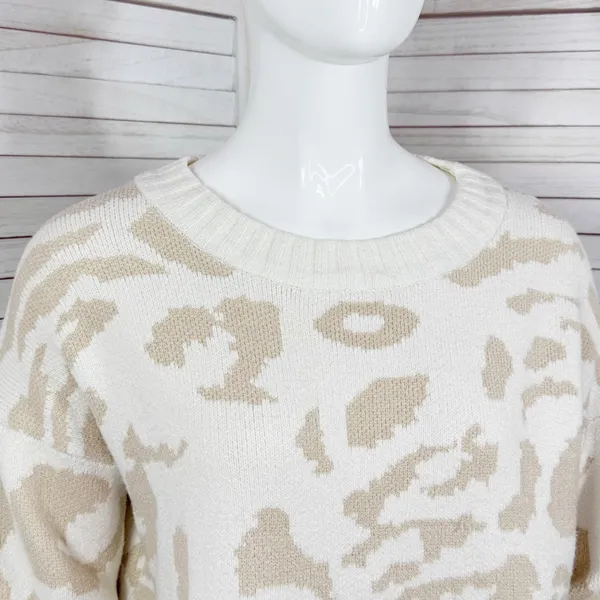 Pink Lily Animal Cheetah Print Balloon Sleeve Sweater Ivory Tan‎ Small - Image 6