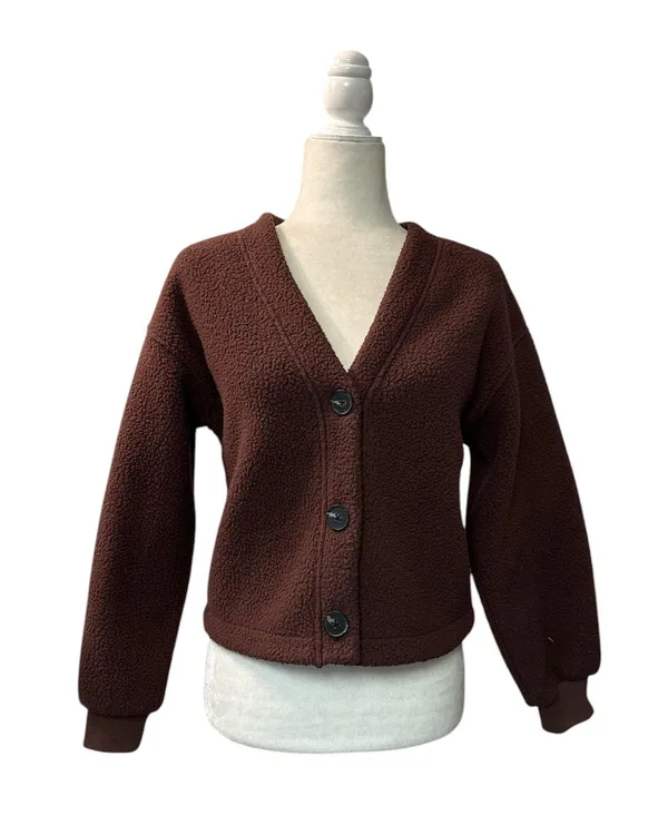 Madewell (Re)sourced Fleece Crop Cardigan Hot Cocoa size XS - Image 2