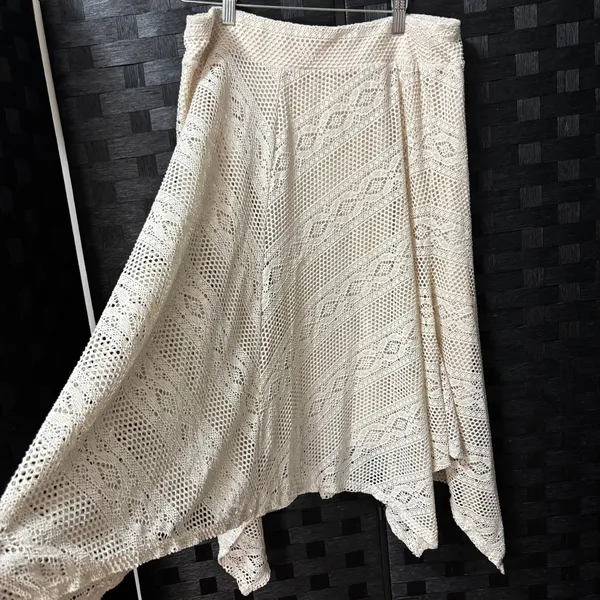 John Paul Richard Skirt Cream Lace Handkerchief Hem Boho Midi Cottage Festival L - Image 3