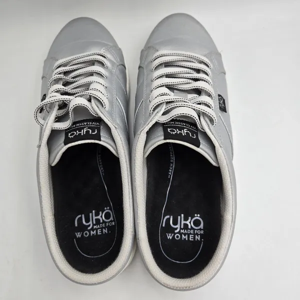 Ryka Viv Classic Mules Slip On Sneakers Women 9M Silver Leather Arch Support - Image 2