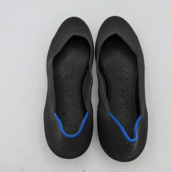 Rothys The Flat Black Solid Knit Ballet Flats Women 6 Machine Washable Eco Shoes - Image 6