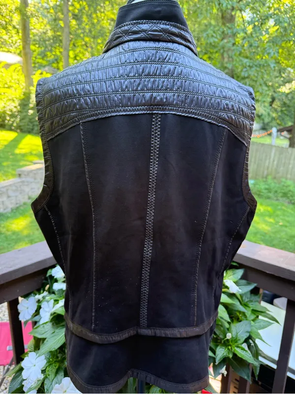 White House Black Market Women's Black Full Zip Collared Vest Mid-Length XL - Image 4