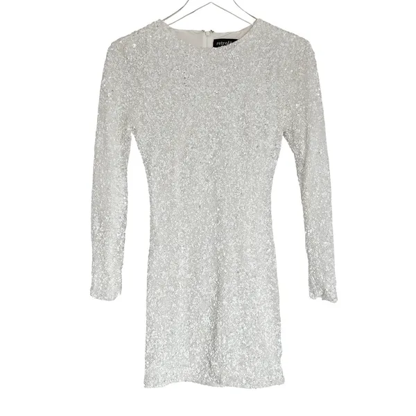 Retrofête Nikki Sequin Dress in White‎ Size XS Bridal Long Sleeve Mini - Image 6