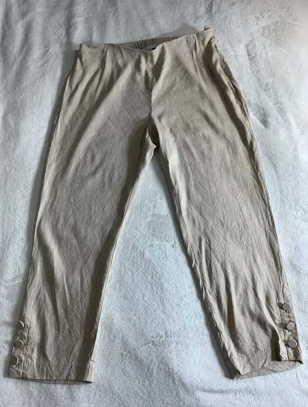 J Jill Linen Stretch Flat Flat Front Beige Pants Elastic Waist Large - Image 3